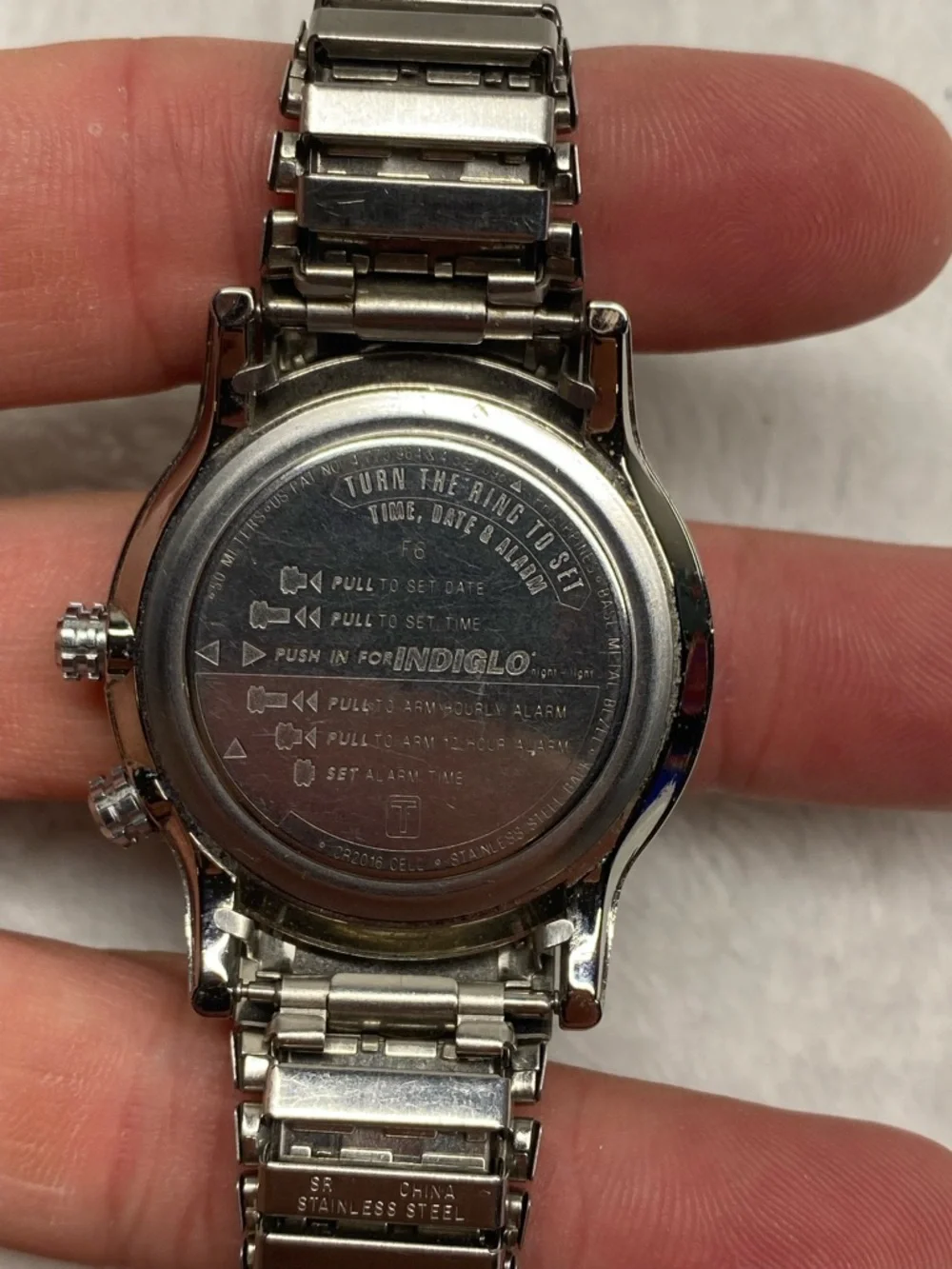Rear Vintage Timex Indiglo Shemue Silver Watch New Battery